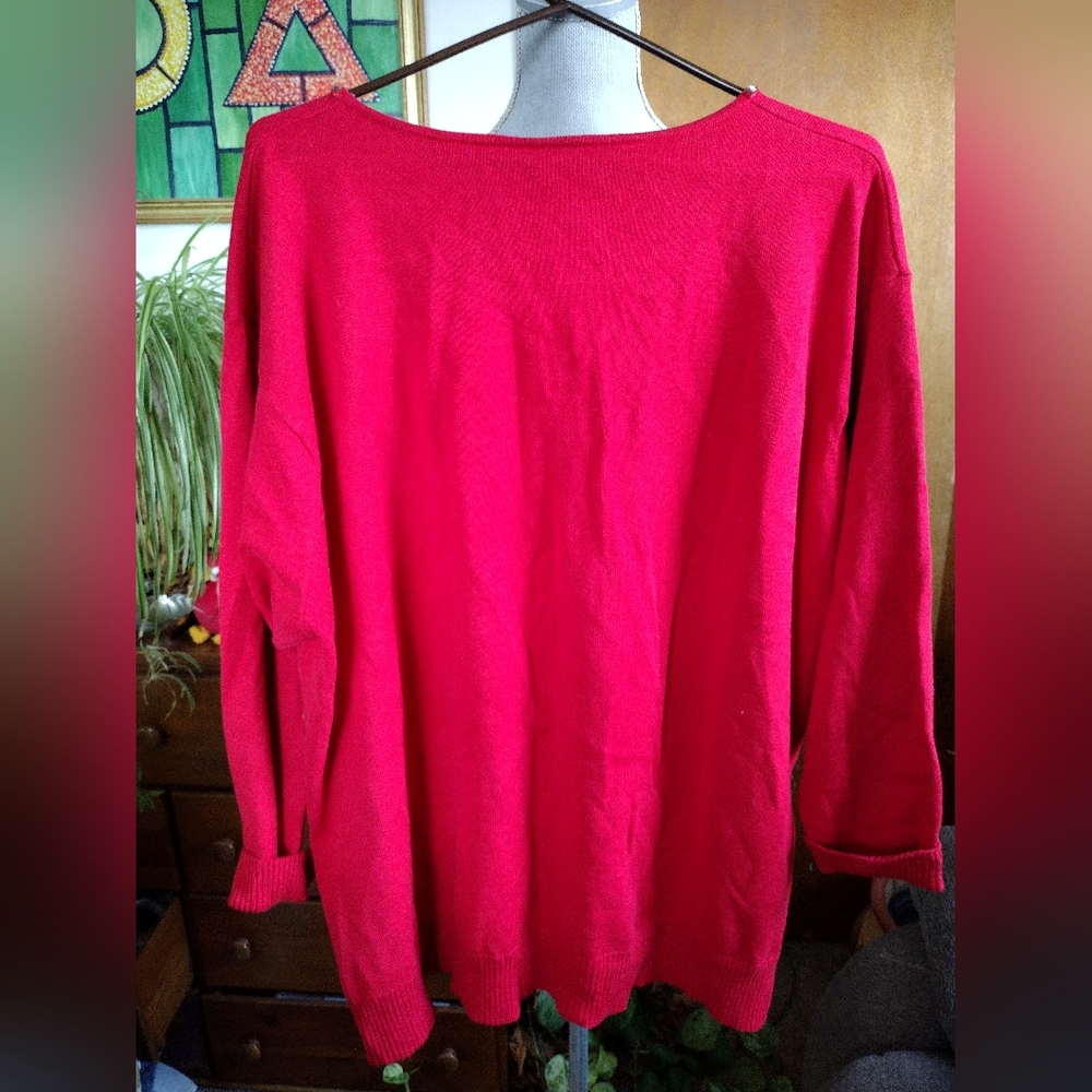 Bob Mackie Wearable Art Women's Pullover Sweater Red Sequins Sz 2x - Picture 2 of 6